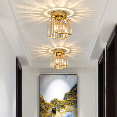 Plafonnier en Cristal Moderne Lampe de Plafond Carré en Métal Doré Convient pour Salon et Chambre - 2Pcs