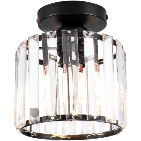 Plafonnier en Cristal Moderne Lampe de Plafond Cylindrique en Métal Noir Convient pour Salon et Chambre Ø15CM - 1Pcs