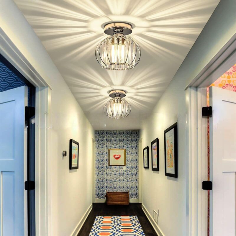 Plafonnier en Cristal Moderne Lampe de Plafond Rond en Métal Argenté Ø18CM Convient pour Salon du Couloir - 2Pcs