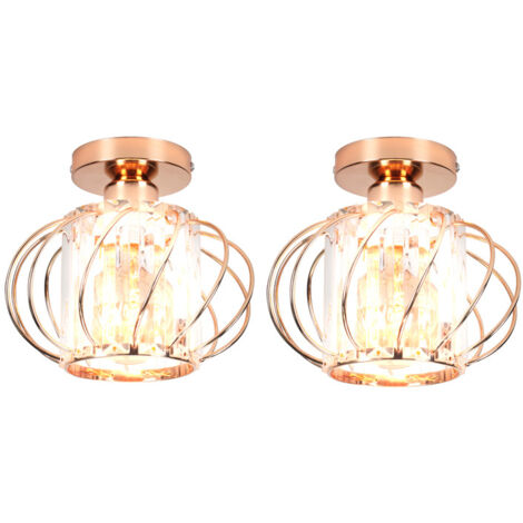 Plafonnier en Cristal Moderne Lampe de Plafond Rond en Métal Doré Ø19CM Convient pour Salon du Couloir - 2Pcs