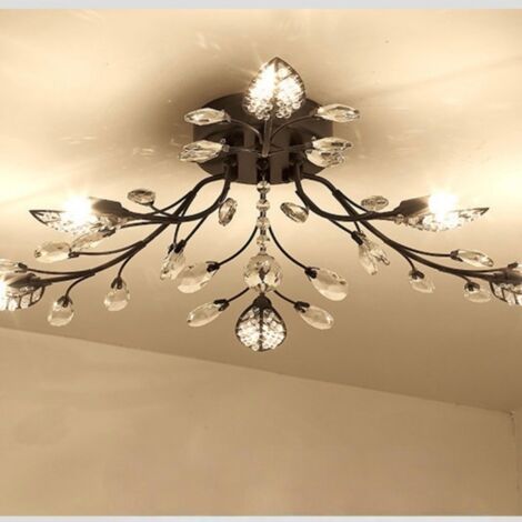 Plafonnier en cristal noir LED tricolore, plafonnier en forme de branche, chambre à coucher, salon, salle à manger