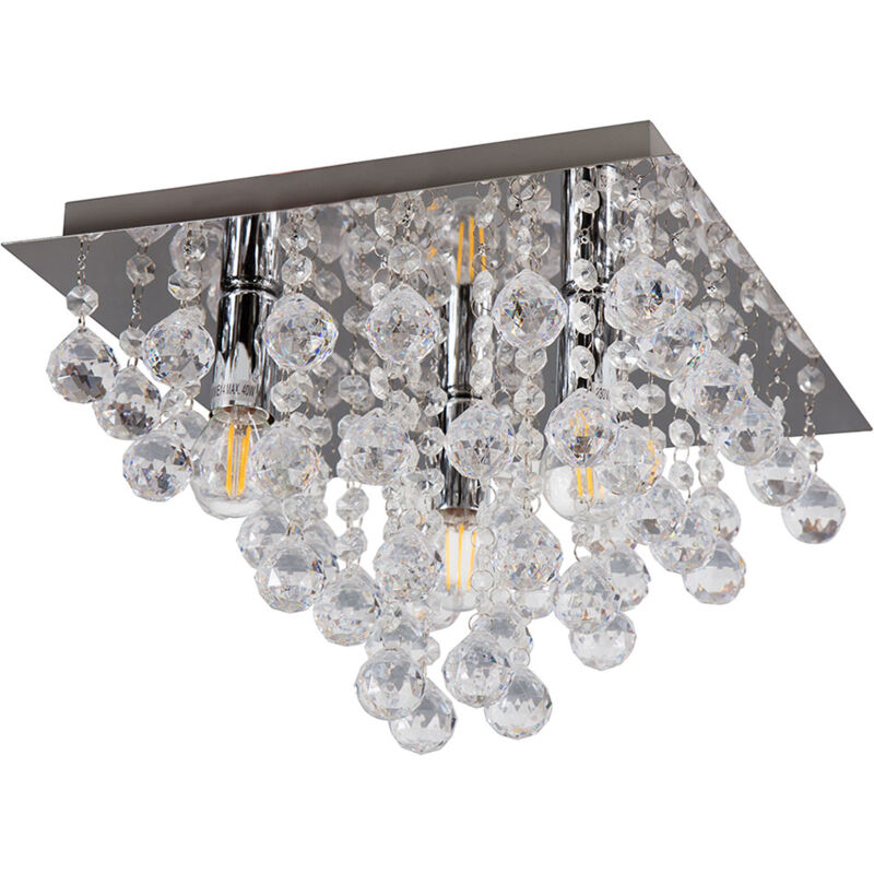 Plafonnier en cristal plafonnier en cristal chromé lustre plafonnier chambre à coucher, métal plastique, 3x E14, Lxl 32x32 cm