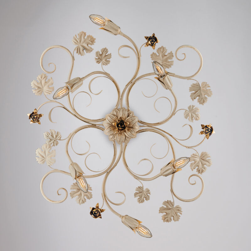 Bonetti Illumina - Iris Plafonnier en fer laqué ivoire décor or antique 6 lumières d.79 x 67 BL169-PL6-AV Bonetti Illumina - Iris Plafonnier en fer laqué ivoire décor or antique 6 lumières d.79 x 67 BL169-PL6-AV