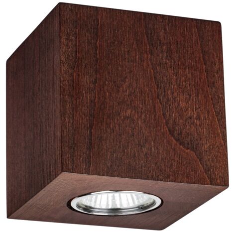 Plafonnier en Hêtre teinté Noyer Design Cube pour 1 Ampoule WOODDREAM