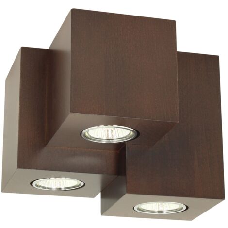 Plafonnier en Hêtre teinté Noyer Design Triple Cube pour 3 Ampoule WOODDREAM