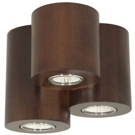 Plafonnier en Hêtre teinté Noyer Design Triple Cylindre pour 3 Ampoule WOODDREAM