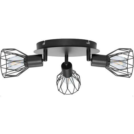 Plafonnier en métal 3 spots, E12, 110V, 9,19 x 9,30 cm, noir