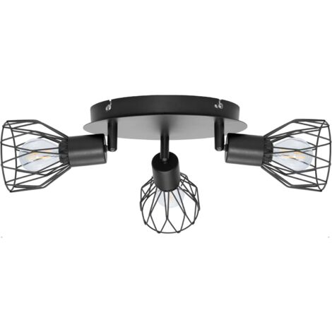 Plafonnier en métal 3 spots, E12, 110V, 9,19 x 9,30 cm, noir