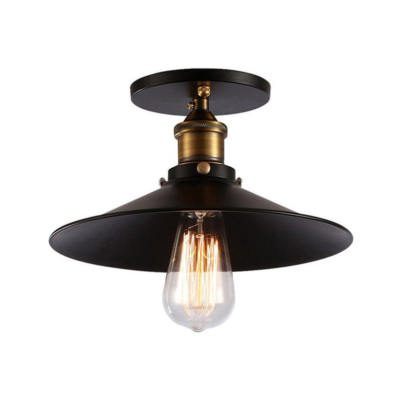 22cm Plafonnier Vintage Rétro E27 Lustre Suspension Luminaire pour Chambre Escalier Salon Noir