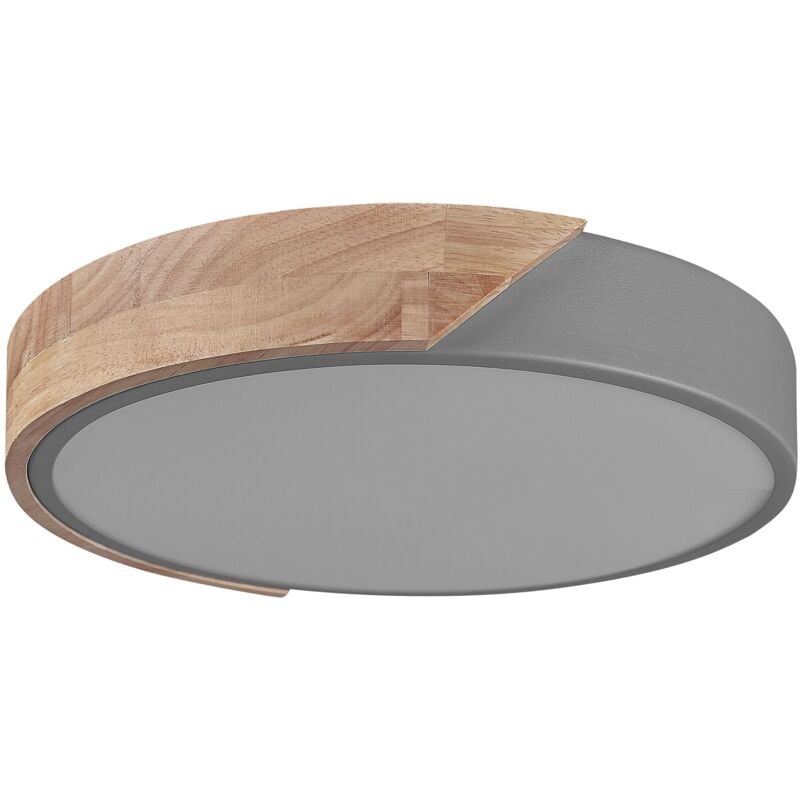 Plafonnier Moderne à led Intégrée Cadre Métal Rond Bois Clair et Gris Pattani