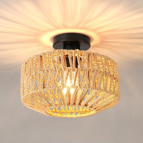 Plafonnier en rotin, lustre bohème, suspension de style industriel, lustre de plafond de style Wabi-sabi pour ferme, chambre, couloir, entrée, cuisine