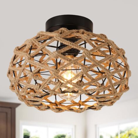 Plafonnier en rotin, lustre bohème, suspension de style industriel, lustre de plafond de style Wabi-sabi pour ferme, chambre, couloir, entrée, cuisine
