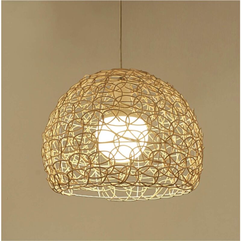 Plafonnier en rotin Suspension sphérique tissée à la main Plafonnier creux en rotin indonésien de style rural lustre de style rural pour bar, café,