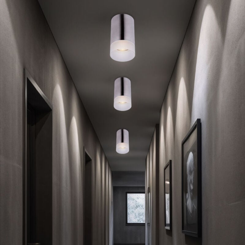 Plafonnier en saillie en aluminium pour salon, plafonnier, salle à manger, verre satiné, 1x GU10, DxH 6,5 x 11 cm, lot de 3