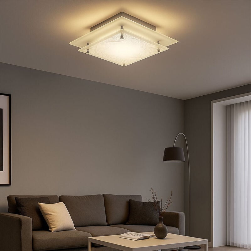 Plafonnier lampe de cuisine plafonnier en verre satiné luminaire de couloir, avec décoration, 1x G9, Lxl 22 x 22 cm