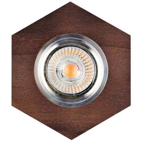 Plafonnier encastrable en Hêtre teinté Noyer Hexagone Bois 10 cm VITAR