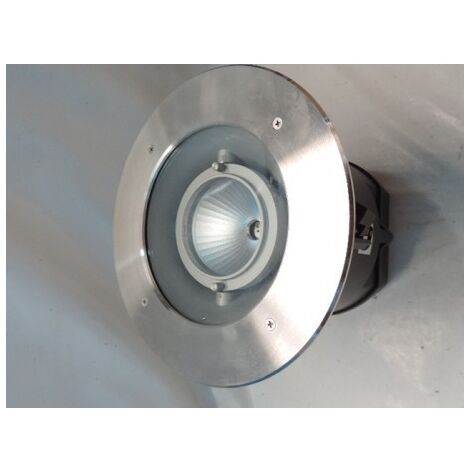 Plafonnier encastré Ø 240mm H220mm orientable inox lampe halogène GY6.35 12V (non incl) alim 230V verre IP65 BEGA 66821
