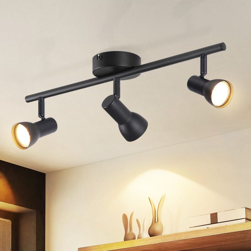 Plafonnier encastré 3 spots plafond GBLY - Noir, lampe de plafond moderne pour couloir, plafonnier intérieur design, métal GU10, spots pivotants 350°