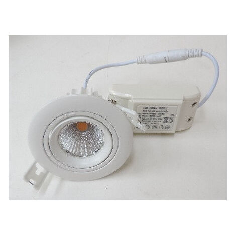 Plafonnier encastré LED 9W Ø 86.5mm blanc orientable COB chaud 2700K 750lm IRC95 avec driver 230V downlight 40° IP20 LUNA