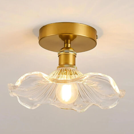 Plafonnier encastré transparent, lampe de couloir rétro, [laiton + transparent], lumière chaude, 220V, culot E27
