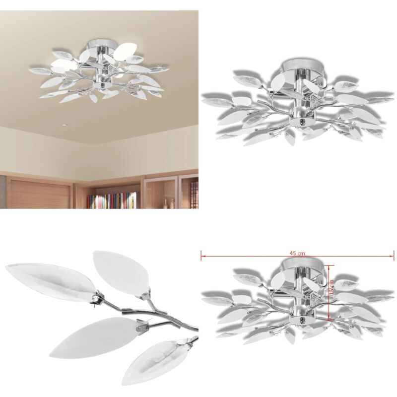 Plafonnier et bras en forme de feuille Acrylique 3 ampoules E14 - lustre - lustres - Home & Living - Blanc