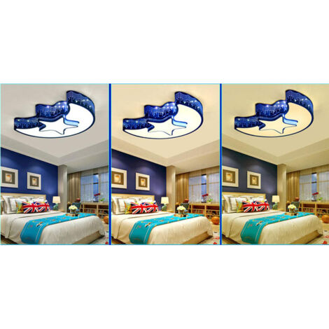 Plafonnier étoile-lune bleu, lampe d'éclairage de chambre, adapté au salon et à la chambre d'enfants, lumière LED tricolore 220V