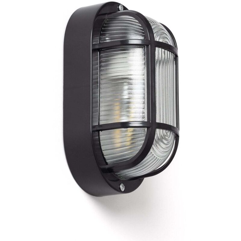 Ledkia – Plafonnier extérieur ovale 205x120 mm – Hublot Kildare noir – IP44 résistant à l'humidité – Pour ampoule E27 jusqu'à 62 mm
