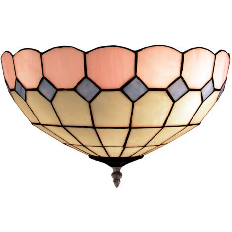 Plafonnier fixé au plafond avec abat-jour Tiffany diamètre 30cm Série Rose