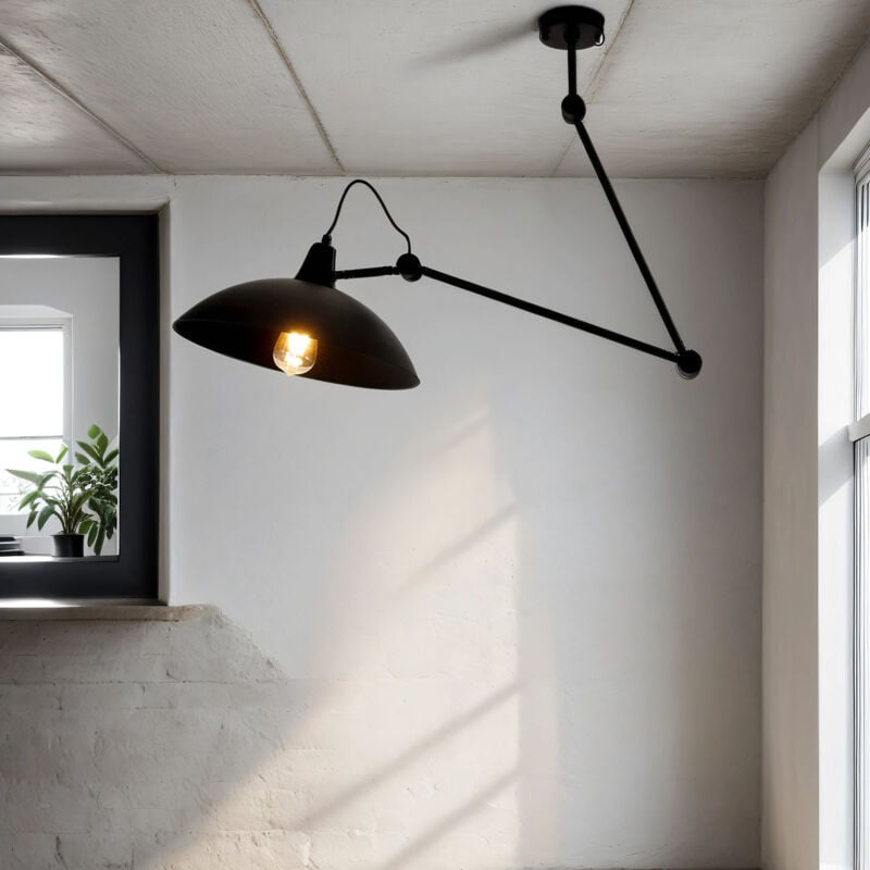 Suspension d'intérieur melos noire avec hauteur réglable au design rétro E27 H:95 cm - Noir