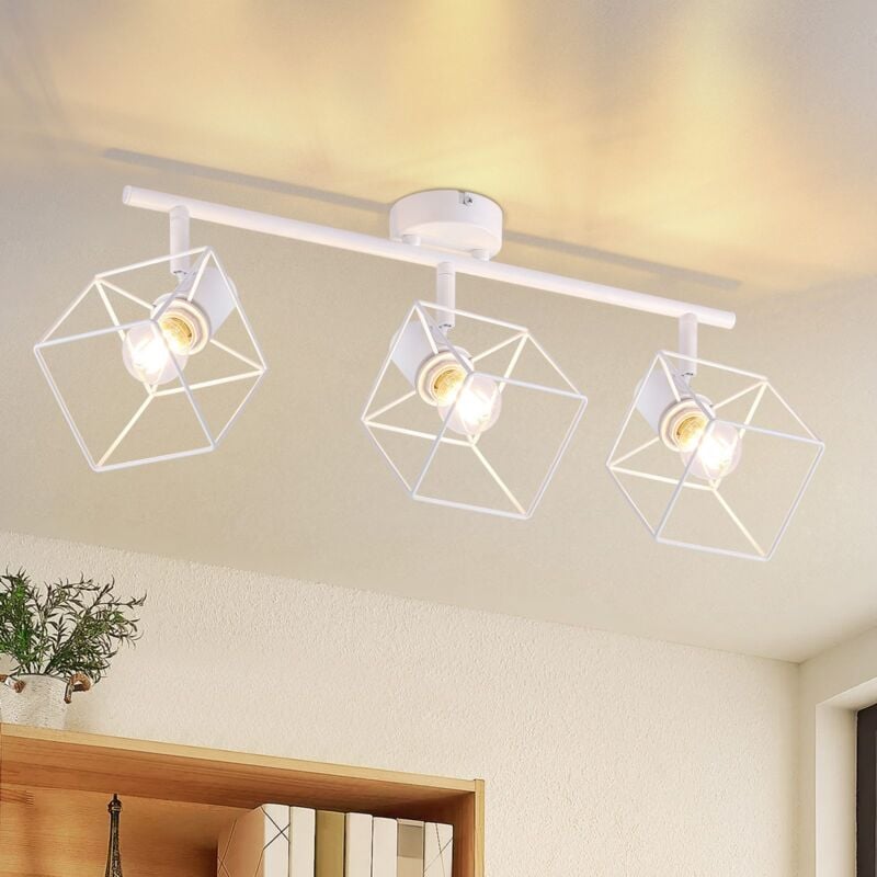 Gbly - Plafonnier 3 Spots de Plafond Blanc - Plafonnier E14 Pivotant à 350° Lampe Vintage Spots de Plafond en Métal Lampe de Chambre pour Salon