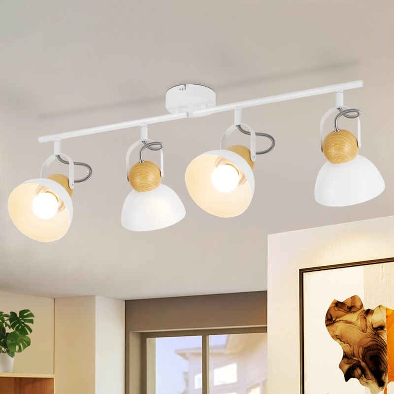 Gbly - Plafonnier 4 Spots de Plafond Blanc Vintage : 4 Ampoules Spots de Plafond Rétro E27 Lampe de Cuisine Pivotante à 350° Plafonnier Intérieur