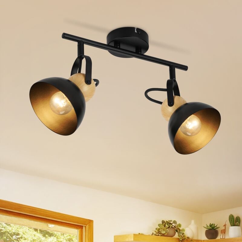 Gbly - Plafonnier Plafonnier 2 Spots Vintage Noir : Rétro E27 Lampe de Couloir Orientable à 350° Spots de Plafond en Métal Plafonnier Intérieur