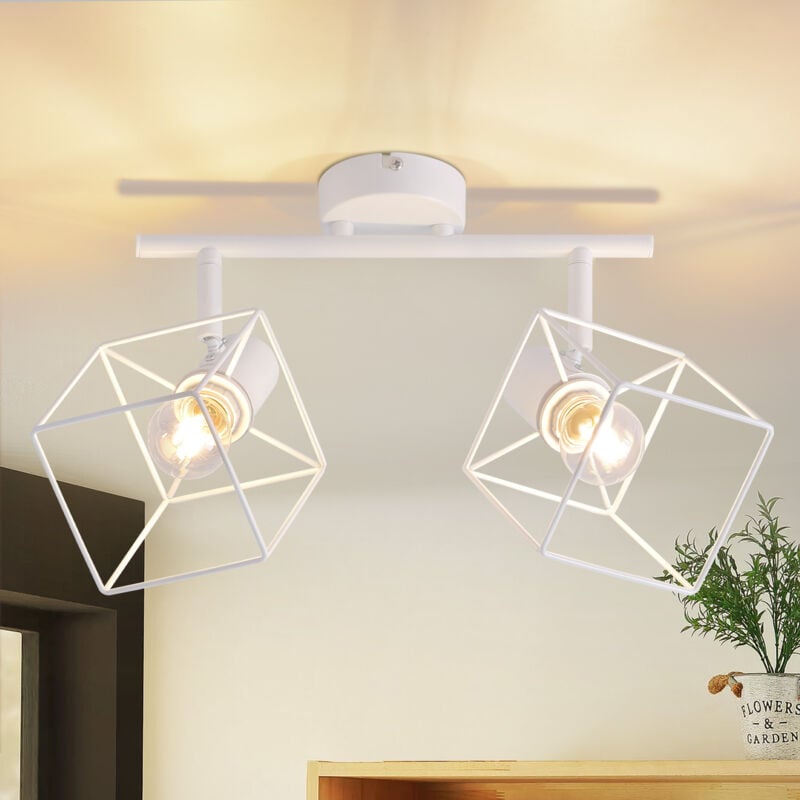 Gbly - Plafonnier Spot de Plafond 2 Ampoules Blanc - Plafonnier E14 Orientable à 350° Lampe Vintage Spots de Plafond en Métal Lampe de Chambre pour