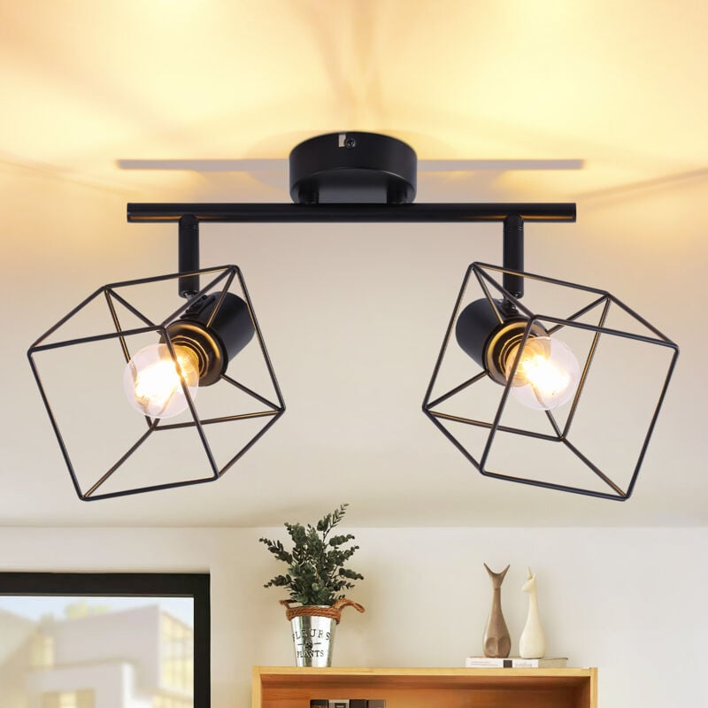 Gbly - Plafonnier Spot de Plafond 2 Ampoules Noir - Plafonnier E14 Orientable à 350° Lampe Vintage Spots de Plafond en Métal Lampe de Chambre pour