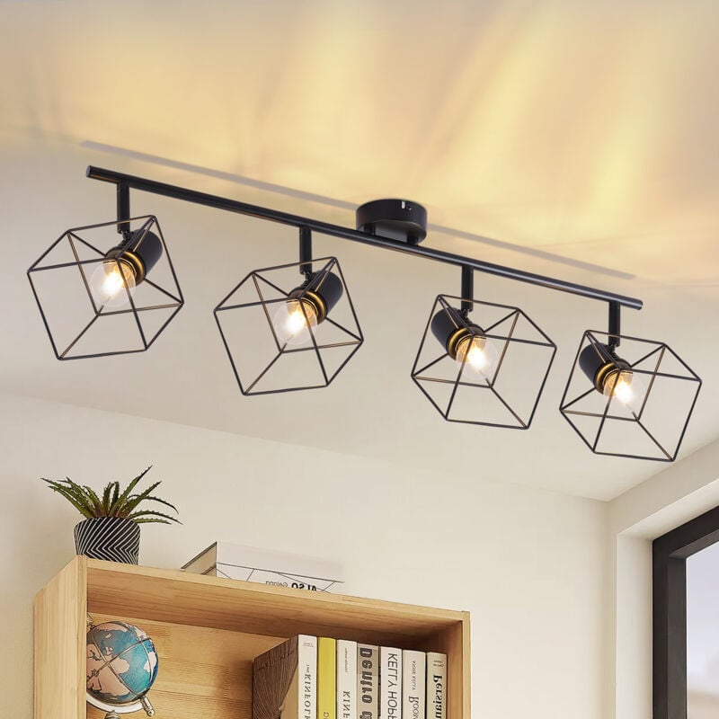 Gbly - Plafonnier Spot de Plafond 4 Ampoules Noir - Plafonnier E14 Orientable à 350° Lampe Vintage Spots de Plafond en Métal Lampe de Chambre pour