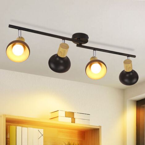 Plafonnier GBLY Spot de Plafond Vintage Lampe de Couloir Intérieur Industriel 4 Ampoules Noir Spots de Plafond Pivotants à 350 ° Spot E14 pour Salon d'hôtel (sans Ampoule)