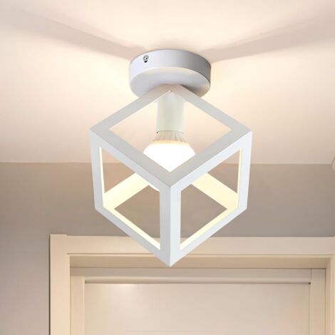 Plafonnier Géométrique - 1 Unité - Métal - Design Cube Vintage - Salon Chambre Restaurant - 16cm Blanc