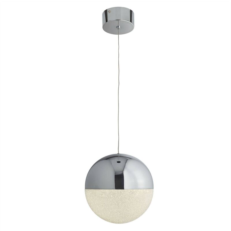 Marbles - Luminaire suspendu à 1 ampoule del intégré, chrome, blanc, verre de glace pilé - Searchlight