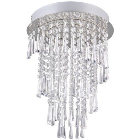 Plafonnier glamour cristal argent LED 18W télécommande