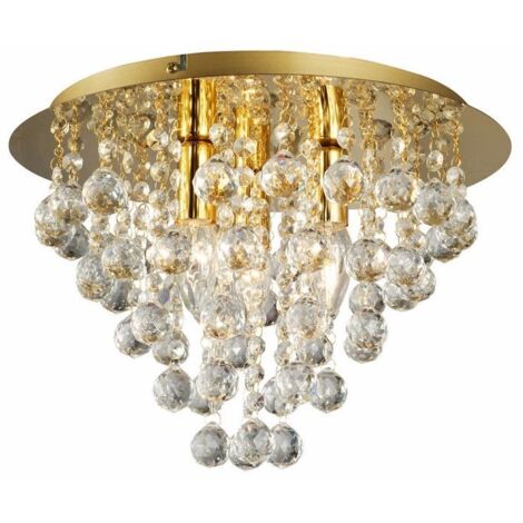 Plafonnier glamour doré 38 cm cristal 3xE14 Reality