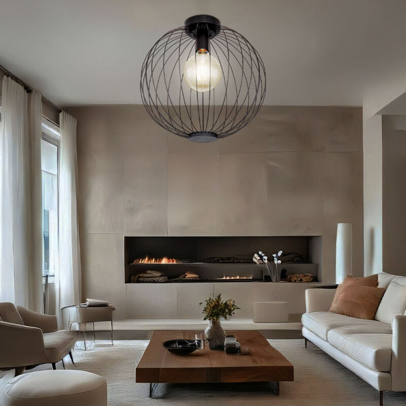 Plafonnier grille noir salon boule lumineuse boule lumineuse noir, métal, 1x douille E27, DxH 40x37,5 cm