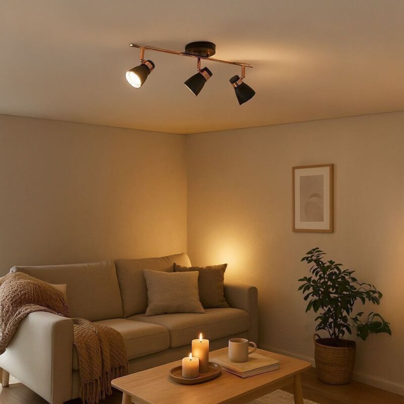 Plafonnier hampton 3 Spots GU10 Noir Mat - Or Rose