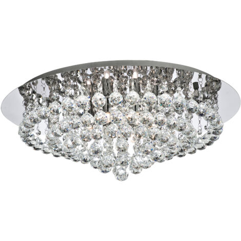 Plafonnier HANNA 8L métal chrome et cristal clair G9 8x33w max diamètre 55cm