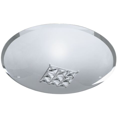 Plafonnier HORIZON 1L verre translucide avec décoration centrale cristal diamètre 32cm, E27 maxi 60w