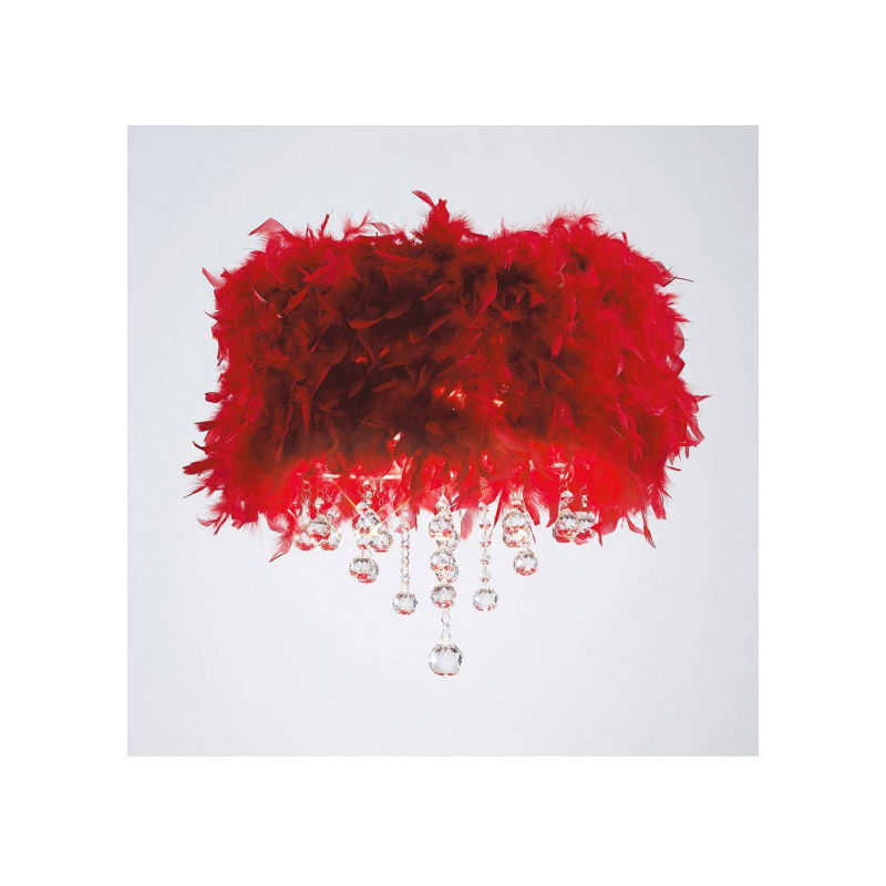 Diyas - Plafonnier Ibis avec Abat jour rouge en plume 3 Ampoules chrome poli/cristal - Rouge