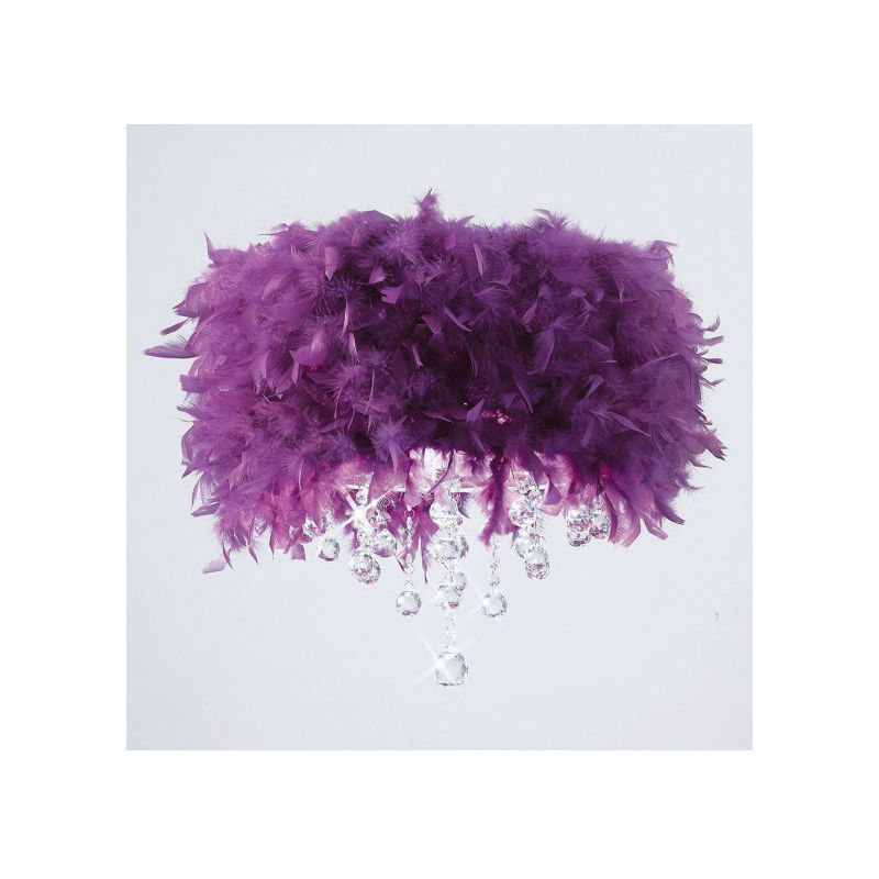 Diyas - Plafonnier Ibis avec Abat jour violet en plume 3 Ampoules chrome poli/cristal - Violet