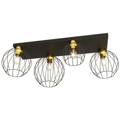 Plafonnier industriel 4 cages noir/or Nest Emibig E27