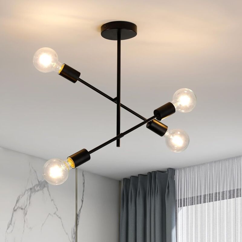 Plafonnier industriel à 4 têtes, E27 Plafonnier vintage sans ampoules pour éclairage et décoration d'intérieur, diamètre : 42 cm