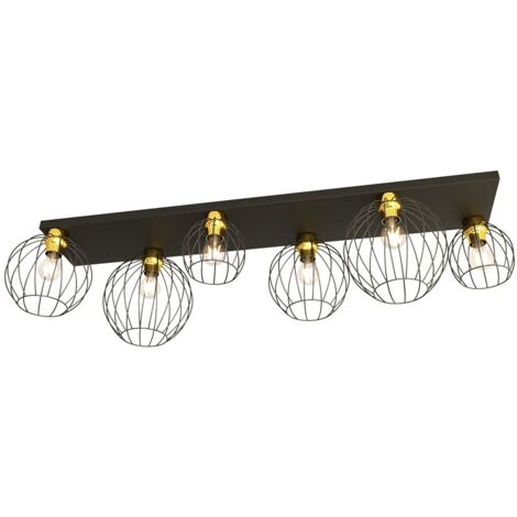 Plafonnier industriel 6 grilles noir/or E27 Emibig