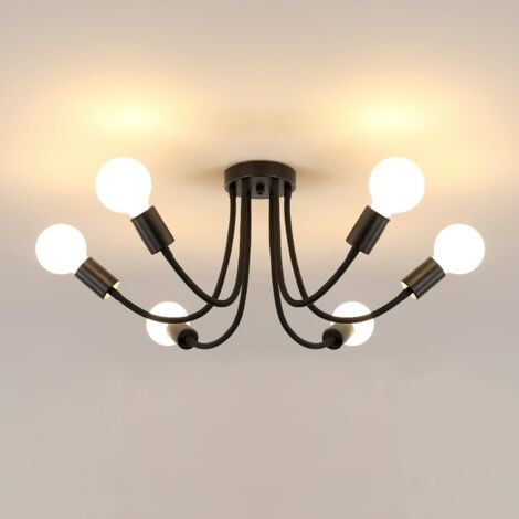 GOECO Plafonnier Industriel, 6-Lumières Lustre Noir, Lustre salon Vintage E27, Plafonnier en Metal Suspension Luminaire pour Salon Cuisine Chambre (Sans ampoules)